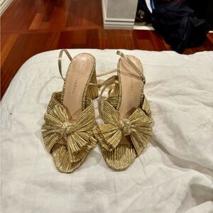 Loeffler Randall Camellia Gold Pleated Bow Heels